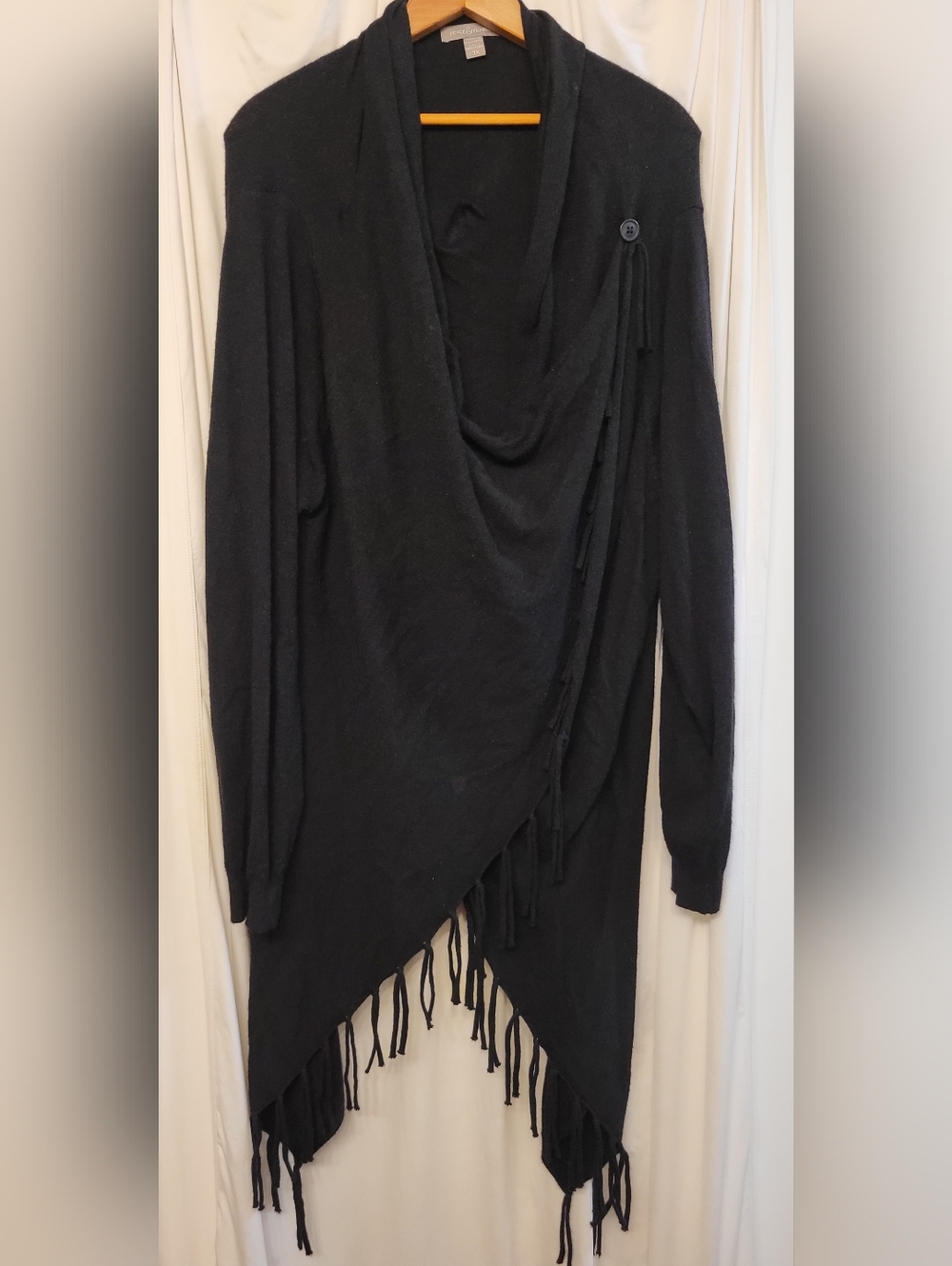 Black Fringe Drape Cardigan - Women